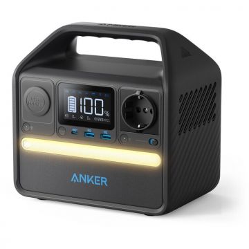 Anker Baterie externa Anker Portable Power Station, PowerHouse 521, 256Wh, 200W, 220V, Generator Solar, 2x AC, 60W USB-C Power Delivery, lumina LED, 6 porturi