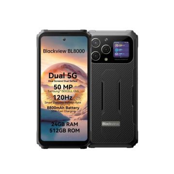Telefon mobil Blackview BL8000 Black, 5G, Dual Display, 24GB RAM(12GB+12GB), 512GB ROM, Android 13, 50MP, NFC, 8800mAh, Dual SIM