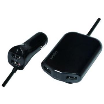 Incarcator Auto 4 Porturi USB: 2x USB pentru Bricheta Auto 2x USB pentru  Bancheta din Spate Cablu 1.8M Maxim 9.6A Negru
