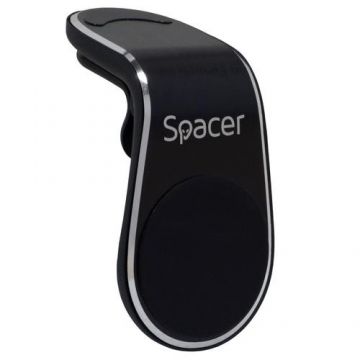 Suport auto magnetic Spacer SPT-MGN, fixare in grilaj bord, prindere magnetica telefon 360 grade (Negru)
