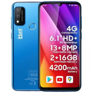 Telefon Mobil iHunt S22 Plus 2022, Procesor Quad-Core MTK6761, Ecran IPS 6.1inch, 2GB RAM, 16GB Flash, Camera Duala 13 + 5 MP, Wi-Fi, 4G, Dual SIM, Android (Albastru)