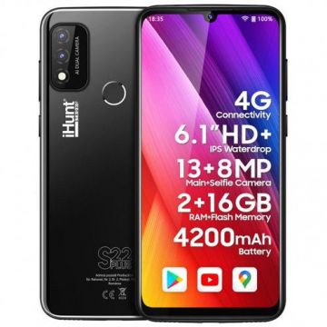 Telefon Mobil iHunt S22 Plus 2022, Procesor Quad-Core MTK6761, Ecran IPS 6.1inch, 2GB RAM, 16GB Flash, Camera Duala 13 + 5 MP, Wi-Fi, 4G, Dual SIM, Android (Negru)