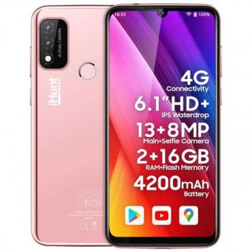 Telefon Mobil iHunt S22 Plus 2022, Procesor Quad-Core MTK6761, Ecran IPS 6.1inch, 2GB RAM, 16GB Flash, Camera Duala 13 + 5 MP, Wi-Fi, 4G, Dual SIM, Android (Roz)