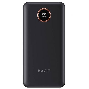 Baterie portabila Havit PB74, 10000 mAh, 3 cabluri incluse ( Type-C/ Lightning/ Micro-USB), Display procentaj baterie, Negru