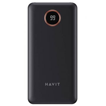 Baterie portabila Havit PB74, 10000 mAh, 3 cabluri incluse ( Type-C/ Lightning/ Micro-USB), Display procentaj baterie, Negru