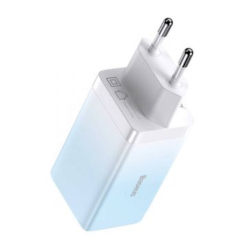 Incarcator priza Baseus GaN 3 Pro, 2xType-C + USB 3.0, 65W + cablu de incarcare 1m, Plastic, Albastru