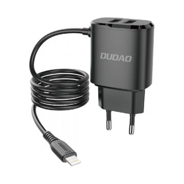 Incarcator priza Dudao, Cablu Lightning, 2x USB, 12W, A2ProL, Negru
