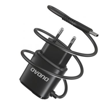 Incarcator priza Dudao, Cablu Type-C, 2x USB, 12W, A2ProT, Negru
