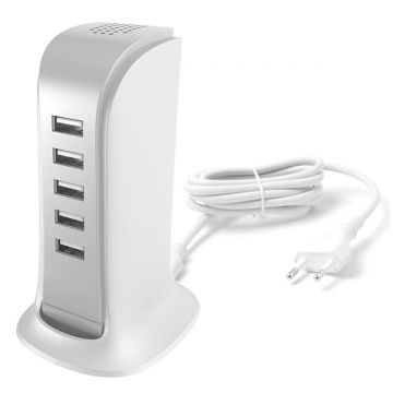 Incarcator retea Dudao, A5EU, 5x USB, Cablu de alimentare, Plastic, Alb