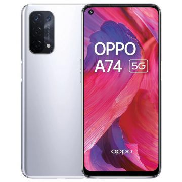 Telefon mobil Oppo A74, 5G, 128GB, 6GB RAM, Dual-SIM, Argintiu Space