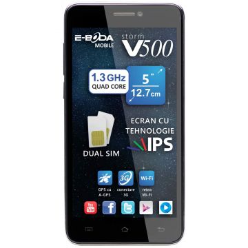Telefon mobil E-BODA Storm V500, 8GB, Dual SIM, Negru