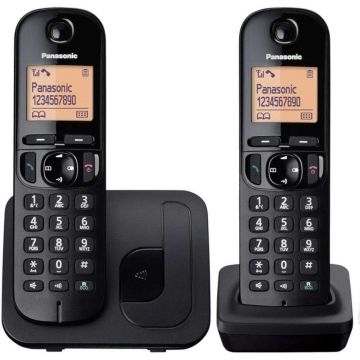 Telefon fara fir DECT Twin Panasonic KX-TGC212FXB, 2 receptoare, Negru