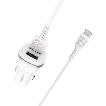 Incarcator Auto 2XUSB BZ13 12W + Cablu Date Type-C Alb