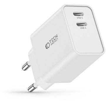 Incarcator C35W V2, 2x USB-C, Power Delivery 35W, Alb