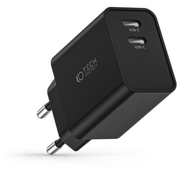 Incarcator C35W V2, 2x USB-C, Power Delivery 35W, Negru