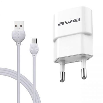 Incarcator Retea 6954284093583 Awei MG-AWEC831-01 2 Usb Cablu Date Micro Usb 1m Alb