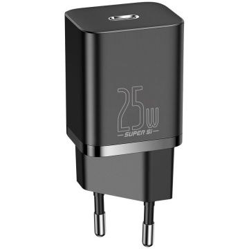 Incarcator TZCCSUP-L01 Super Si 1C, 25W, USB-C, Cablu USB-C inclus, 1m, Negru