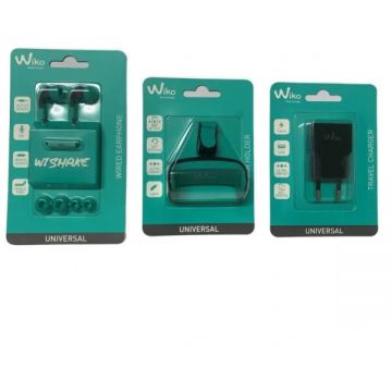 Pachet Incarcator Retea Wiko + Suport Auto Wiko + Casti cu Fir