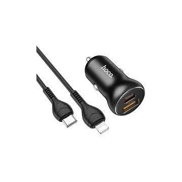 Set Incarcator Auto+ Cablu Date Type-C Type-C Hoco NZ5 1xUSB 2.1A QC3.0 Negru