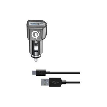 Set Incarcator Auto CBRHUKITQCTYCK QC 3.0 18W + Cablu Date Type C 1m Negru