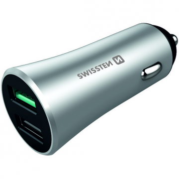 Incarcator Auto 2x USB cu Incarcare Rapida 3.0 30W Argintiu