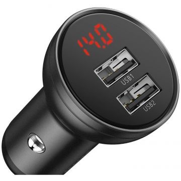 Incarcator Auto CCBX-0G Digital Display Dual USB Quick Charge 24W Gri