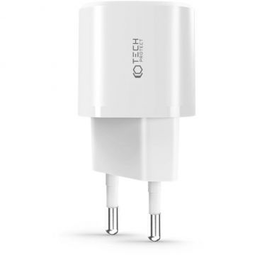 Incarcator C20W Mini, USB/USB-C, Quick Charge 3.0, Power Delivery 20W, Alb