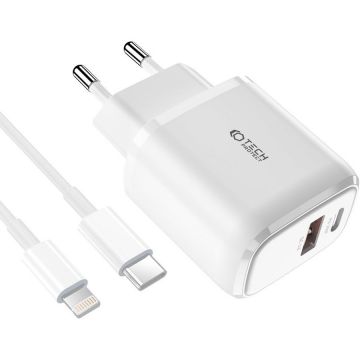 Incarcator C20W, USB/USB-C, Quick Charge 3.0, Power Delivery 20W, Cablu Lightning inclus, Alb