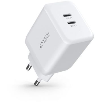 Incarcator C35W, 2x USB-C, Power Delivery 35W, Alb