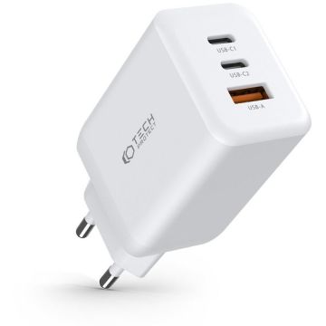 Incarcator C65W, USB si 2x USB-C, Power Delivery 65W, Quick Charge 3.0, Alb