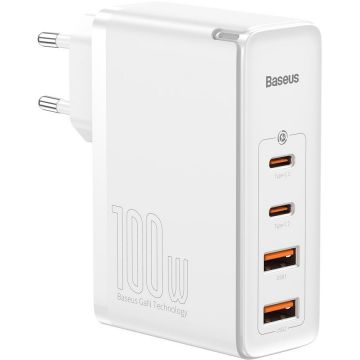 Incarcator GaN2 Pro, 2x USB si 2x USB-C, Quick Charge, 100W, Cablu USB-C inclus, Alb