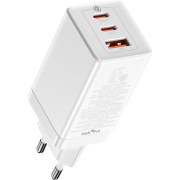 Incarcator GaN3 Pro, USB si 2x USB-C, Quick Charge 4.0, 65W, Cablu USB-C inclus, Alb