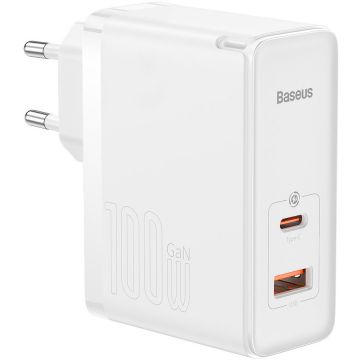 Incarcator GaN5 Pro, USB/USB-C, Quick Charge, 100W, Cablu USB-C inclus, Alb