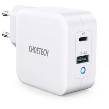 Incarcator PD8002 USB-C si USB GaN Power Delivery 65W 3.25A, Alb