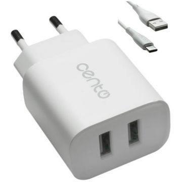 Incarcator Retea P100 USB TipC 2x USB 2A 12W Alb