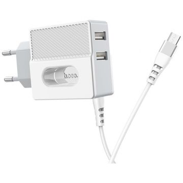 Incarcator Retea Rapid C75 + 2xUSB cu cablu MicruUSB Alb