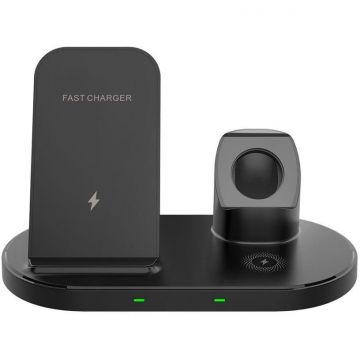 Incarcator W55, Wireless Quick Charge, 15W, Cablu USB-C 1m inclus, Negru