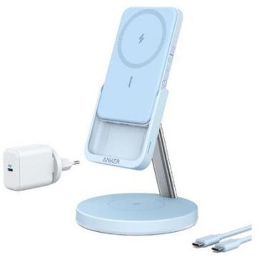 Incarcator Wireless Magnetic 633 MagGo 2in1 Baterie Externa Detasabila iPhone 12/13 Albastru