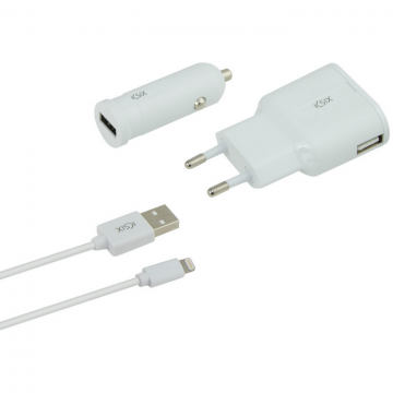 Set Incarcator Auto si Retea B0925CRDU 2x USB plus cablu Lightning Alb