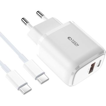 Incarcator C20W, USB/USB-C, Quick Charge 3.0, Power Delivery 20W, Cablu USB-C inclus, Alb