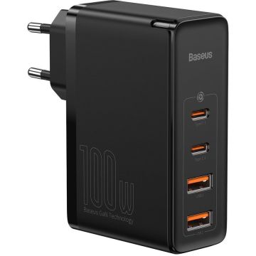 Incarcator GaN2 Pro, 2x USB si 2x USB-C, Quick Charge, 100W, Cablu USB-C inclus, Negru