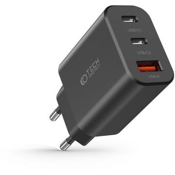 Incarcator NC30W, USB si 2x USB-C, Quick Charge 3.0, Power Delivery 30W, Negru