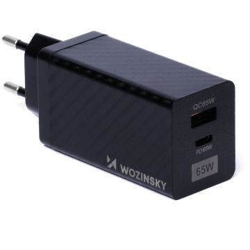 Incarcator WWCG01, GaN, USB/USB-C, 65W, Quick Charge 3.0, Negru