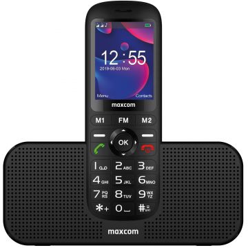 Telefon Mobil Maxcom Comfort MM740 Dual SIM Black + Stand incarcare cu radio si boxe incorporate