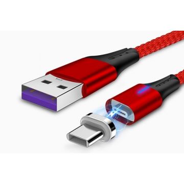 Cablu date incarcare 2in1 fast charge 3.0 usb la micro usb/type-c 1.5m 5a rosu