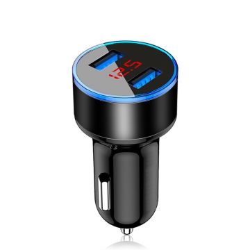 Incarcator Auto Techstar® Mini C2, Negru, Compact, Dual USB, 4.8A,