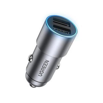 Incarcator Auto Ugreen 24 W, 2 x USB-A, 4.8A, Lumina Ambientala, Gri