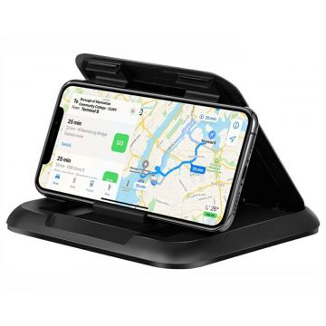 Suport auto pentru telefon, universal, prindere autoadeziva, plastic, 13,6 x 13,6 x 3cm, negru