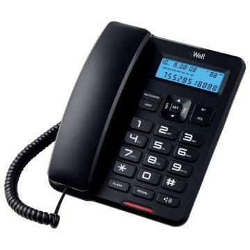 Telefon fix, afisaj negru, ecran LCD 16 digiti, FSK/DTMF, handsfree Alb