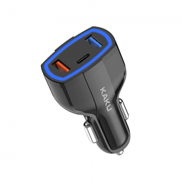 Incarcator auto cu incarcare rapida, QC 3.0, 2 porturi USB + tip C, 20W, negru